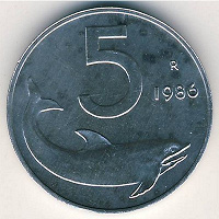 Отдается в дар Монета 5 лир Италии