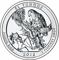 Отдается в дар Монета 25 центов серии «Национальные парки, Эль-Юнке», 2012 год