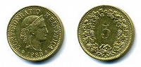 Отдается в дар Монета Швейцария 5 раппенов (1988)