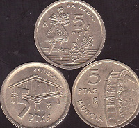 Отдается в дар Монеты 5 песет 3х3 Испания