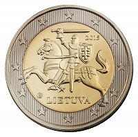 Отдается в дар 2 евро (монета, Литва,2015)