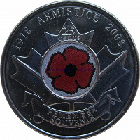 Отдается в дар Канада 25 центов 2008 г. День поминовения Цветная эмаль.