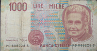 Отдается в дар 1000 лир 1990 год (Италия)