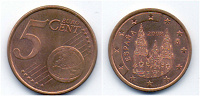 Отдается в дар Монета Испания 5 евро-центов (2008)