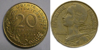 Отдается в дар Монета 20 сантимов 1996г.