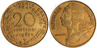 Отдается в дар Монета 20 сантимов 1962г.