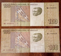 Отдается в дар Банкнота. Ангола две по 100kz.