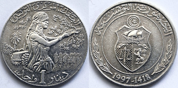 1 Dinar (Habib Bourguiba) - Tunisia - Numista